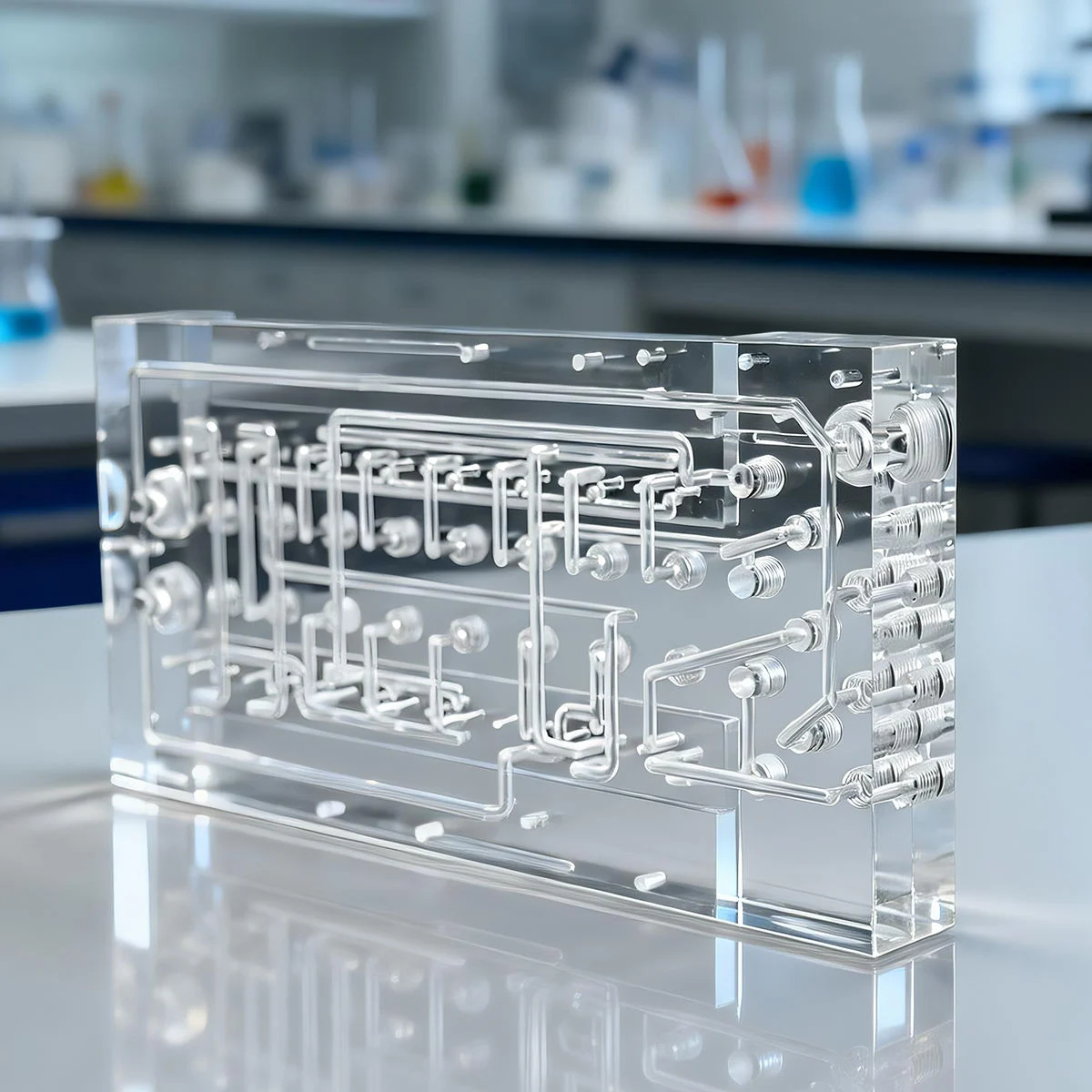 PMMA transparent acrylic microfluidic chip with precision machined channels
