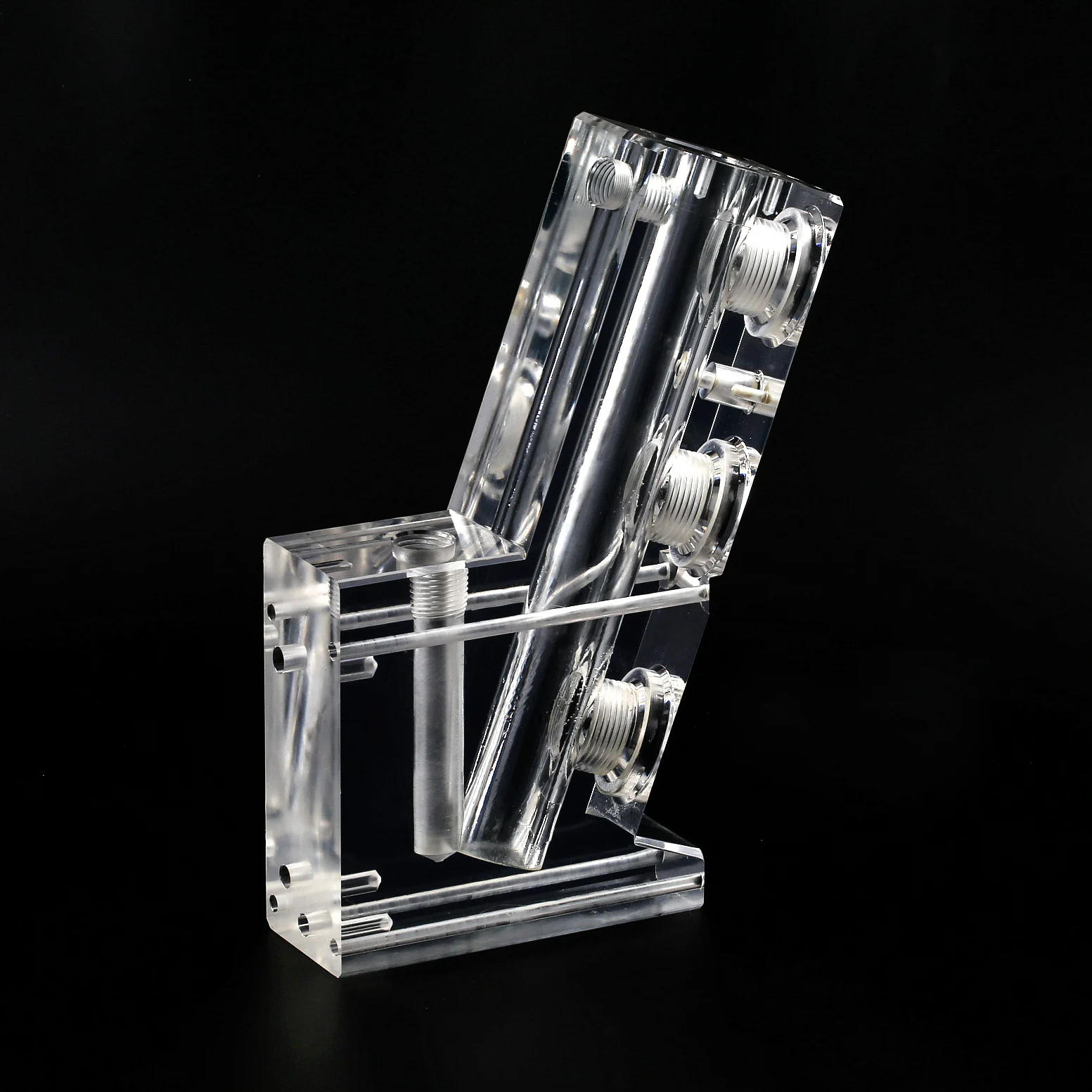 Transparent PMMA acrylic valve body CNC machined component