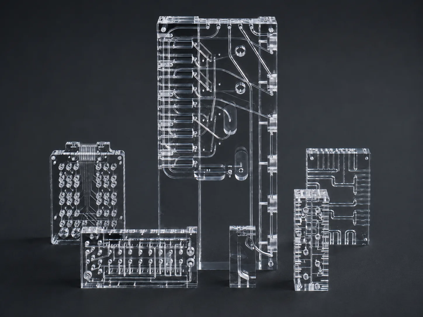 Transparent PMMA CNC machined acrylic component for fluid handling
