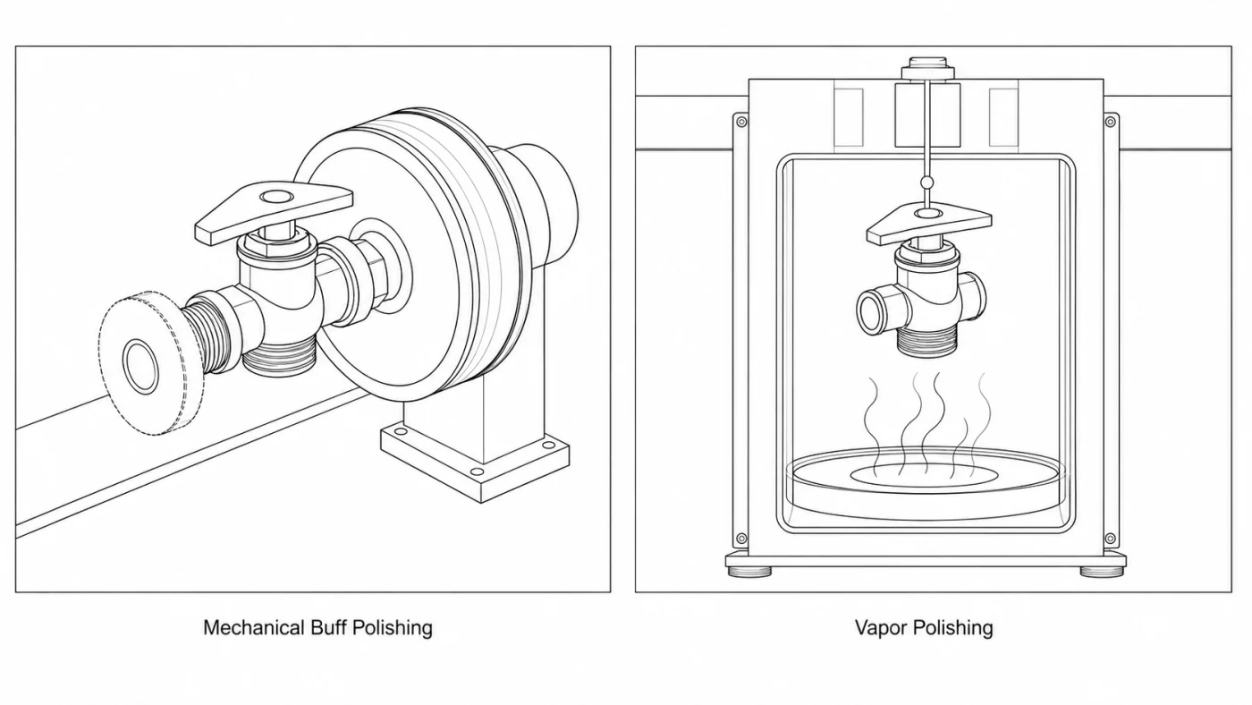 PMMA valve mechanical buff polishing and vapor polishing comparison
