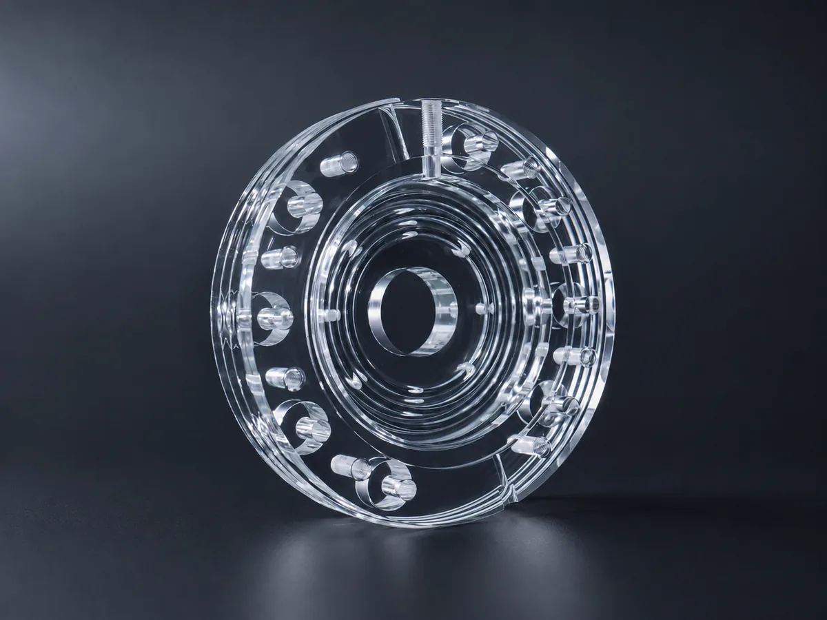 Transparent PMMA valve body and flow cell CNC machined component
