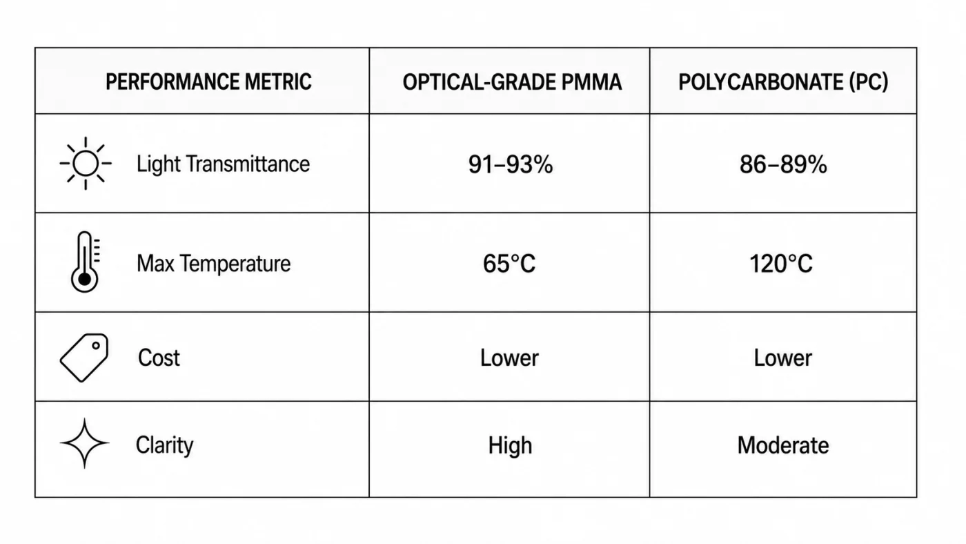 PMMA vs polycarbonate transparent valve comparison table