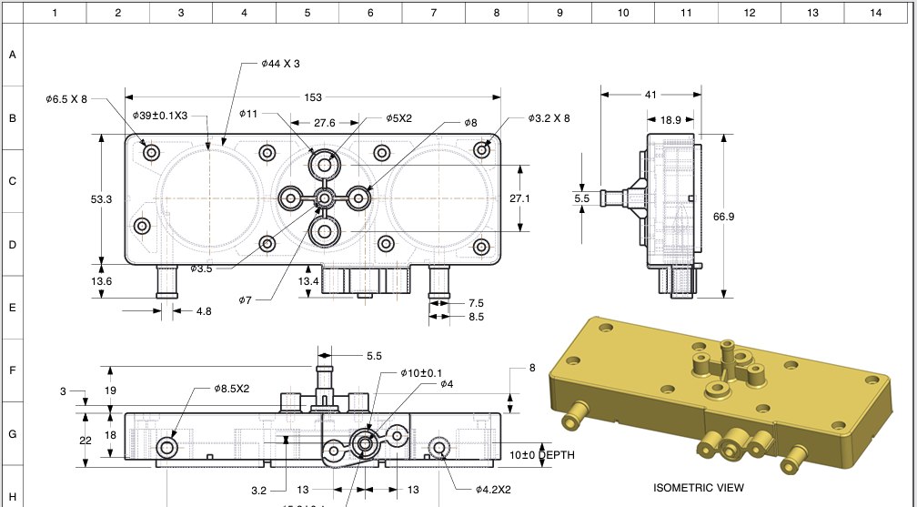 Engineering drawing review for 3-channel degassing chamber machining