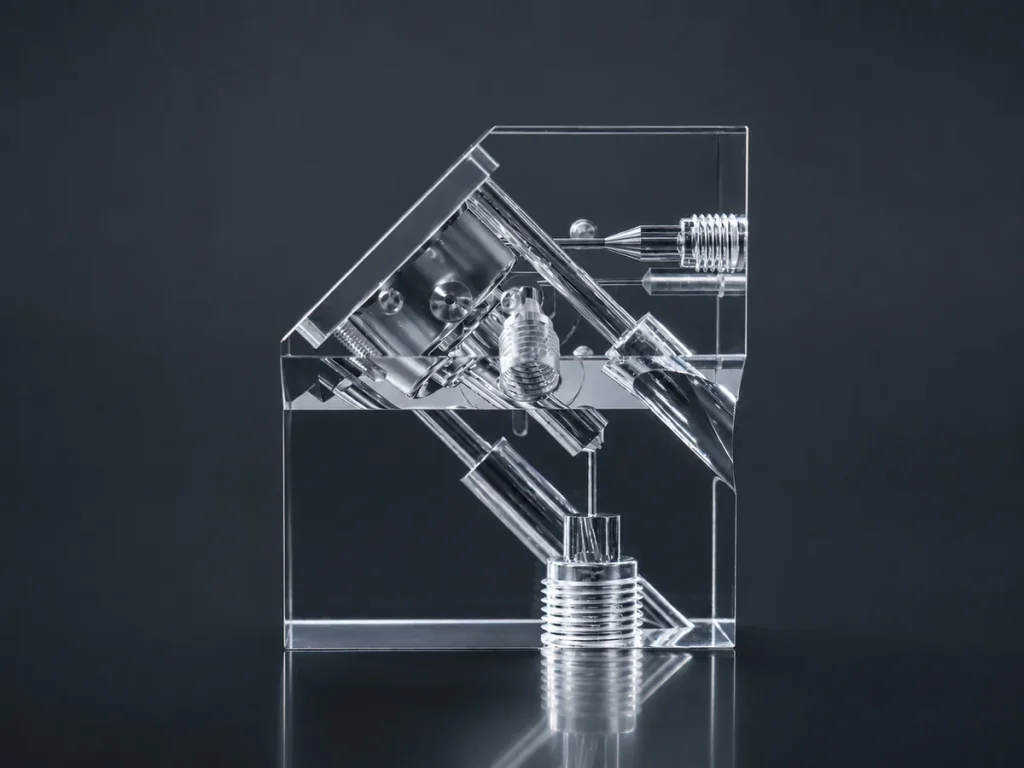 CNC machined transparent acrylic PMMA parts showing precision surface finishing
