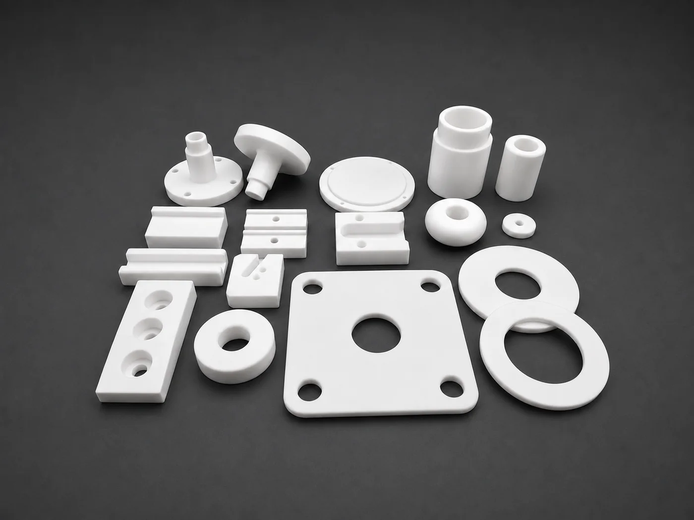 PTFE CNC machined white plastic components for low-friction and chemical-resistant applications