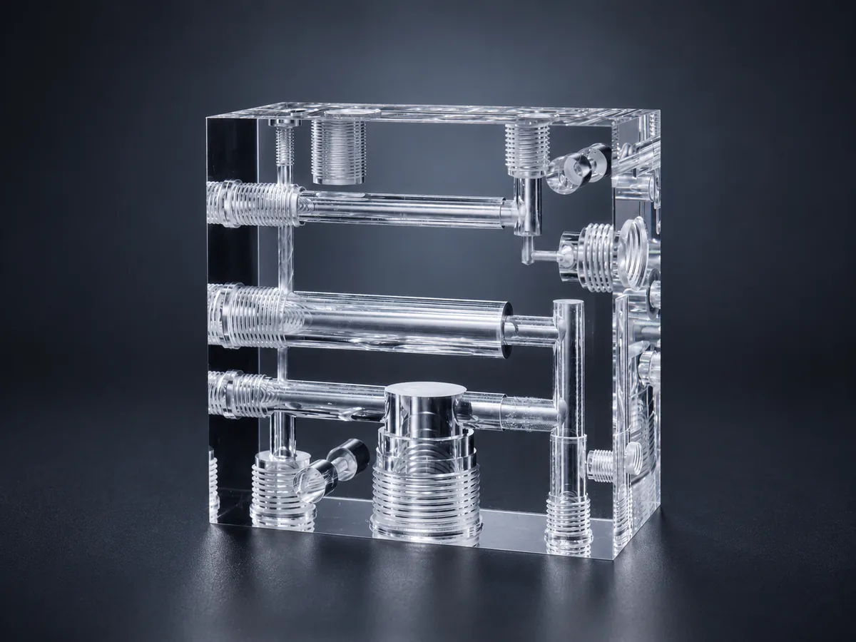 PMMA transparent microfluidic CNC machined component